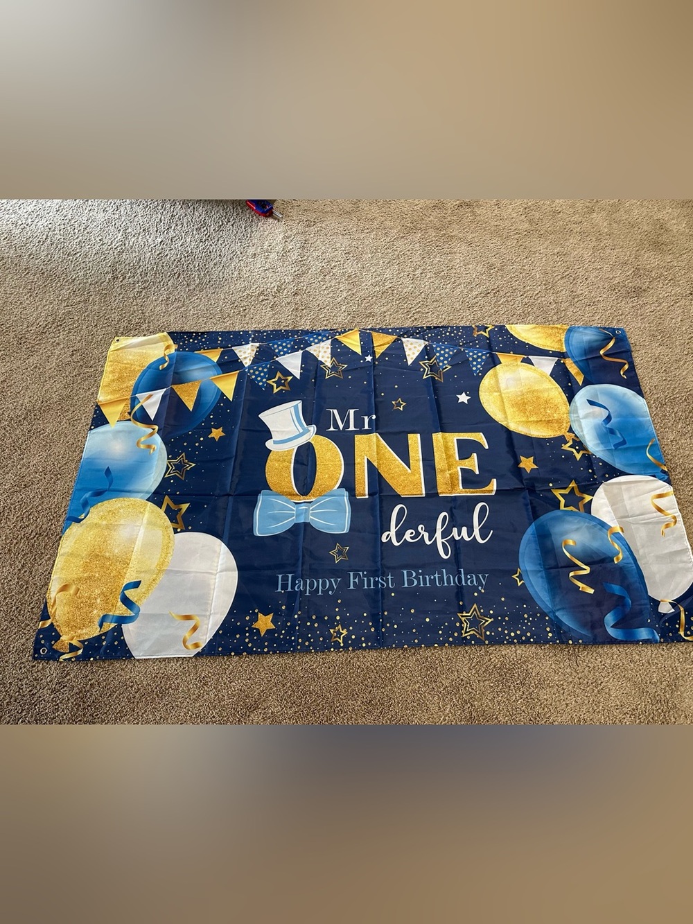 Mr. ONEderful Happy First Birthday Party Backdrop Banner